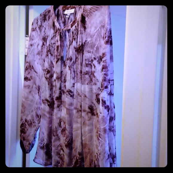 Jennifer Lopez Tops - Jennifer Lopez sheer white plum swirl blouse